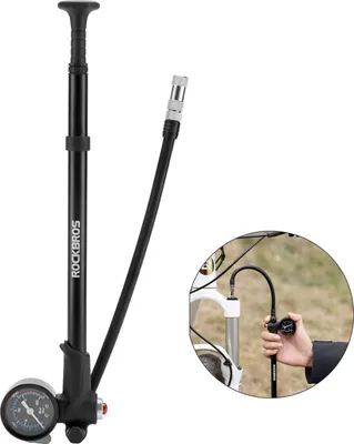 Image de ROCKBROS Pompe d'amortisseur Pompe à vélo pour fourche avant avec manomètre 300 PSI/20,68 Bar Alu