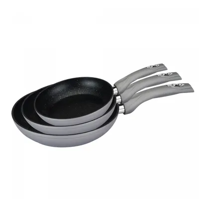 Produktbild von Royalty Line - Royalty Line RL-FM3F: Marmorbeschichtung geschmiedetes Aluminium 3 Stück Bratpfanne Set grau