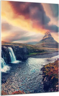 Produktbild von Bilder auf glas - Einteilig - Wasserfall Himmel Berg - 70x100cm - Glasbilder - Wandbilder - Bilder - zum Aufhängen bereit - Wanddekoration aus Glas - Glas Bilder - Wandbild auf Glas - GPA70x100-5111