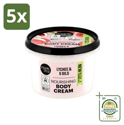 Zdjęcie produktu dla 5 x Krem do ciała Organic Shop, odżywczy, o zapachu litchi - nawilżający - 250 ml - zestaw ekonomiczny - 5 sztuk