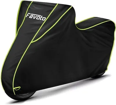 Obrázek produktu pro Venkovní plachta na motocykl 300D, garáž na motocykl 265 x 105 x 125 cm, voděodolná s reflexními pruhy v černé a zelené barvě.