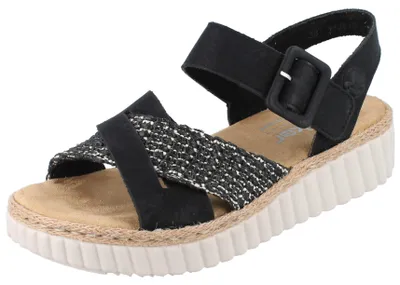 Produktbild von RIEKER 69269-00 Damen Plateausandale schwarz Kunstleder Textil - Größe: 41