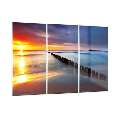 Produktbild von Bilder auf glas - Meer Küste Strand Sonnenaufgang - 105x70cm - Glasbilder - Wandbilder - Kunstdruck - zum Aufhängen bereit - Wanddekoration aus Glas - Glas Bilder - Wandbild auf Glas - GCE105x70-2781