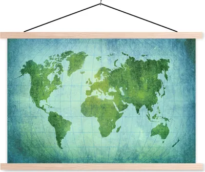 Produktbild von MuchoWow® Textilposter Weltkarte - Pergament - Grün - Kind - Jungen - Mädchen 60x40 cm mit holzfarbenen Rahmen - Bilder