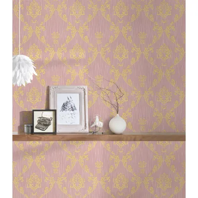 Produktbild von Architects Paper Barocktapete Metallic Silk Tapete mit Ornamenten Textiltapete gold rosa 10,05 m x 0,53 m