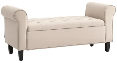 Produktbild von Nachttischbank aus Samtstoff mit Stauraum und Armlehnen, 126 x 48,5 x 57 cm, Beige