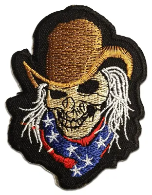 Produktbild von Cowboy Totenkopf Biker - Aufnäher, Bügelbild, Aufbügler, Applikationen, Patches, Flicken, Zum Aufbügeln, Größe: 6.9 x 8.5 cm