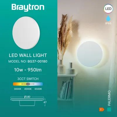 Produktbild von Braytron LED Außen Wandleuchte 10W Warmweiß Neutralweiß Kaltweiß 3CCT 950 lm Rund Weiß Kunststoff IP65