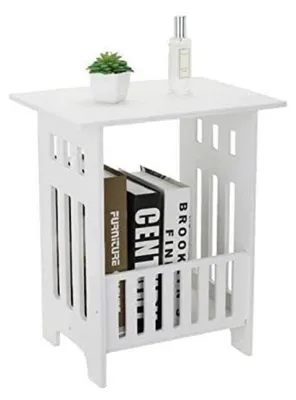 Image de Table de chevet 32x26x40 cm, carrée, avec espace de rangement, blanche