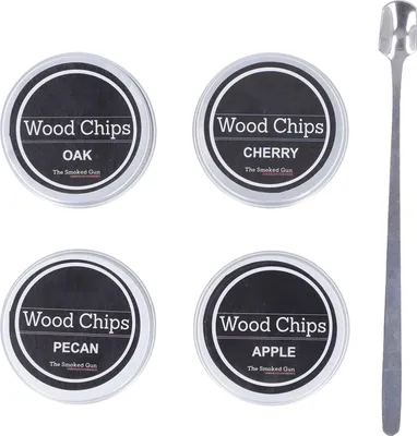 Image de Copeaux de bois pour smoker à cocktail, 4 saveurs, naturel, y compris cerise, pomme, noix de pécan, chêne, whisky, bœuf, viande de porc