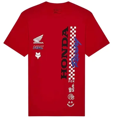 Produktbild von Fox Racing Honda T-Shirt mit Checkerboard-Print – Offizieller Fanartikel – Rotes Motorsport-Shirt mit Honda Racing Schriftzug & Logos – 100% Baumwolle, klassischer Schnitt