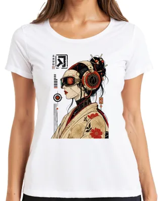 Productafbeelding van Cyberpunk Ge, Japan, Cyborg, Anime, Manga, Techwear, Y2K, Sciencefiction, Dames T-shirt, Wit, Maat M