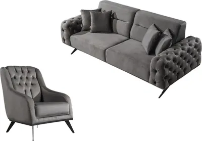 Produktbild von Villa Möbel Sofa Set Cuba Creme Stellvariante:2+1 Relax- und Bettfunktion, pflegeleichter Mikrofaser Samtstoff