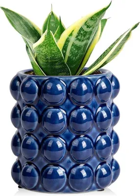 Produktbild von Keramik-Blumenkratzervase - Dekorative Töpferware - Blauen Himmelsfarbe - 15 cm Höhe