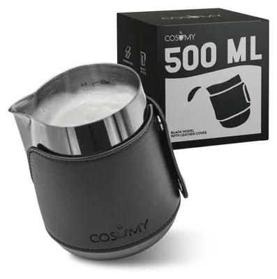 Immagine prodotto di Lattiera da barista in acciaio inox 500ml con coperchio in pelle