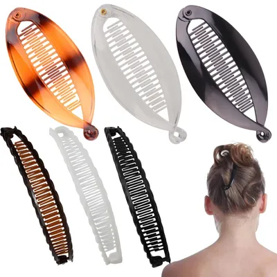 Produktbild von 6-teiliges Bananen-Haarspangen-Set, Bananen-Haarspangen, Bananen-Haarnadeln für Damen, große Vintage-Fischschwanz-Bananen-Haarnadeln für dickes und dünnes Haar (schwarz, weiß, braun)