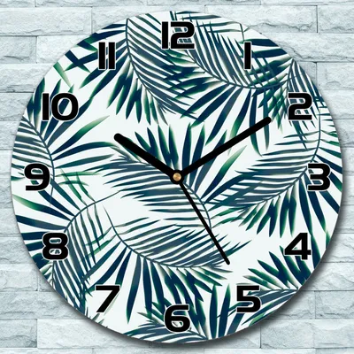 Produktbild von Wanduhr aus Glas Rund fi 30 Palmblätter Quarz Deko Wohnzimmer Büro
