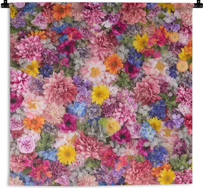 Produktbild von MuchoWow® Wandteppich Wandbehang Blumen - Farben - Collage 120x120 cm Tapisserie Dekoration Wandtuch - Modern - Baumwollgewebe