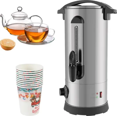 Image de Eikuavons, marmite à vin chaud de 8 litres avec 10 gobelets, distributeur de boissons de 1500W, régulateur de température, couvercle hermétique, en cuivre