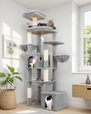 Productafbeelding van Krabpaal - Kattenboom - Kattenhuis - Krabmeubel - Kattenmand - XXL 194 cm Hoog