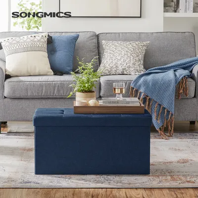 Produktbild von SONGMICS 76cm Sitzbank mit Stauraum, klappbare Sitztruhe, Fußbank, dunkelblau