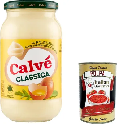 Produktbild von 6x Calvé Classic Mayonnaise, Format 450 ml, mit Sonnenblumenöl, ideal für Sandwiches und Häppchen, ohne Konservierungsstoffe und ohne Zucker, glutenfrei, vegetarisch + Italian Gourmet polpa 400g