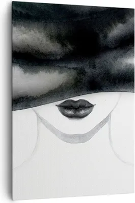 Produktbild von Bild auf Leinwand - Leinwandbild - Einteilig - Frau Hut Schwarzweiß - 70x100cm - Wand Bild - Wanddeko - Wandbilder - Leinwanddruck - Wanddekoration - Leinwand bilder - Wandbild - PA70x100-4301