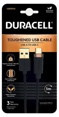 Zdjęcie produktu dla Duracell USB7031A, Czarny, 5 mm, 1000 mm, 5 mm, 67 g, 105 mm
