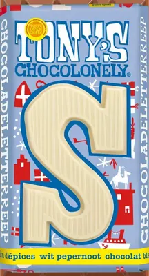 Immagine prodotto di Tony's Chocolonely - Lettera di cioccolato Tony's Chocolonely al cioccolato bianco con noccioline al pepe | 15 pezzi