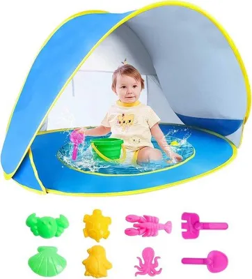 Produktbild von Famanu Pop-up-Zelt für Babys unter 3 Jahren - Automatisches Sonnenschutz-Zelt mit Baby-Pool - UV-Schutz 50+