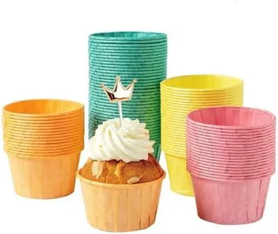 Produktbild von katbite Papier Muffinförmchen 200 Stück, Fettdicht Cupcake Formen für Hochzeit, Geburtstag, Party, Einweg Backförmchen in Grün Rot Gelb und Orange