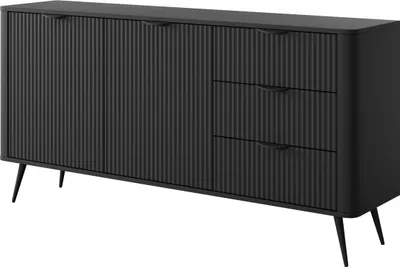 Obrázek produktu pro Komoda: 3 zásuvky, 2 dvířka, černá, 163,2 x 81,2 x 38 cm