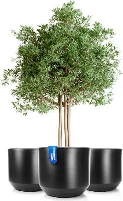 Produktbild von BigDean 3X Blumentopf Style ø 58 cm anthrazit mit herausnehmbaren Innentopf - wetterfester Blumenkübel aus bruchsicherem Kunststoff - Pflanzkübel groß