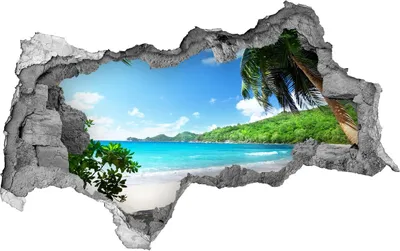 Produktbild von Selbstklebender Loch-3D-Aufkleber 95x73 cm Seychellen-Strand