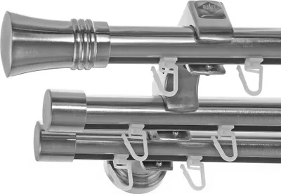 Produktbild von Innenlauf Edelstahl Look Gardinenstange 20mm Wandträger 3-läufig mit Knauf H60 E86E30 II+ 1x B20I
