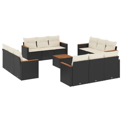 Produktbild von 13-tlg. Garten-Sofagarnitur mit Kissen Schwarz Poly Rattan