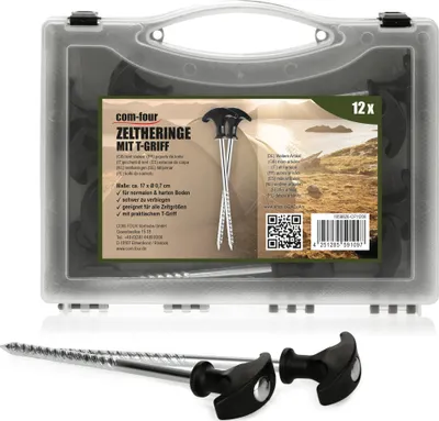 Produktbild von com-four® 12x Zelt-Heringe aus Stahl - robuste Erdnägel mit Gewinde - 21 cm