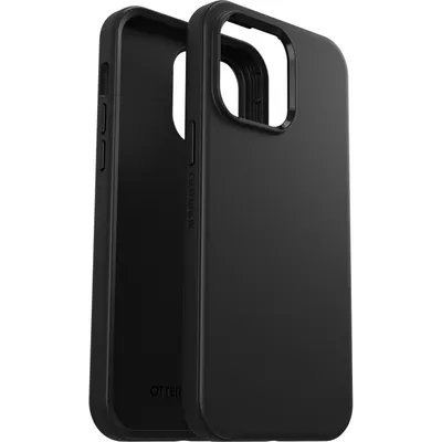 A black iPhone case is shown from the side, with the inside of the case visible.