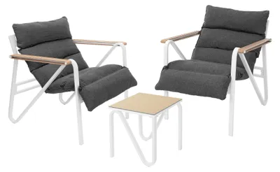 Obrázok produktu pre Sada záhradného nábytku ML-Design, 3-dielna, bielo-sivá, terasový nábytok so 2 stoličkami, stolom a sedacími vankúšmi, balkónový nábytok odolný voči poveternostným vplyvom, oceľová konštrukcia, záhradná súprava