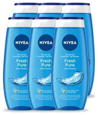 Immagine prodotto di 6 flaconi di gel doccia Nivea Fresh Pure, 250 ml ciascuno, confezione da 6 pezzi
