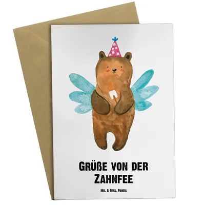 Produktbild von Mr. & Mrs. Panda Personalisierte Grußkarte Zahnfee Bär - Weiß - Personalisierte Geschenke, Grußkarten personalisiert, Erster Zahn, Personalisiertere Klappkarte, Teddy
