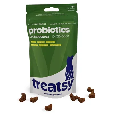 Produktbild von Treatsy Probiotika für Katzen – 120 Kau-Snacks mit Probiotika & Präbiotika für Verdauung, Immunsystem und Fellballen-Ausscheidung