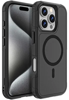 Produktbild von Mobigear Traveller Schutzhülle für iPhone 16 Pro mit MagSafe, Hartschalen-Rückseite, stoßfest - Schwarz