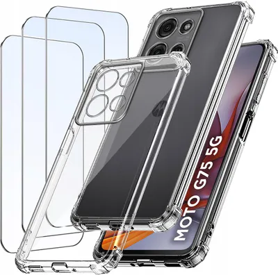 Zdjęcie produktu dla ZESTAW Etui do Motorola G75 5G ANTI-SHOCK CLEAR WZMACNIANE +3 SZTUKI SZKŁO