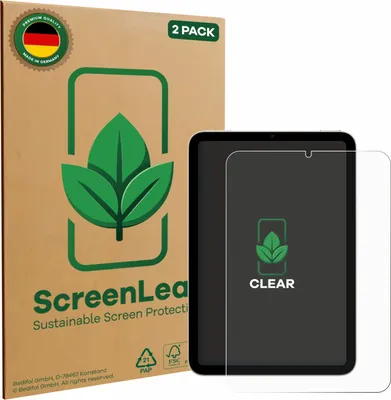 Produktbild von 2x ScreenLeaf Schutzfolie für Apple iPad Mini 6 WiFi 2021 nachhaltiger Displayschutz Display Schutz Folie Klar Transparent