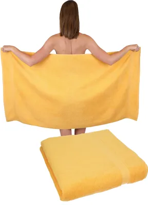 Produktbild von Betz 2 Stück Duschtücher 70 x 140 cm PREMIUM 100% Baumwolle Liegetuch Strandtuch Farbe: honiggelb