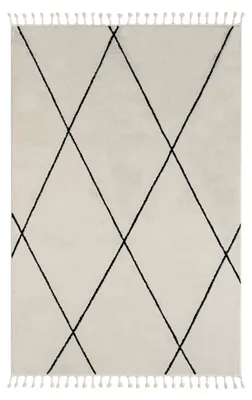 Obrázek produktu pro MY-RUG Koberec, Ida, 290x200, bílý, s vysokým vlasem, moderní, marocký design, nadýchaný měkký, skandinávský kosočtvercový vzor, obdélníkový tvar