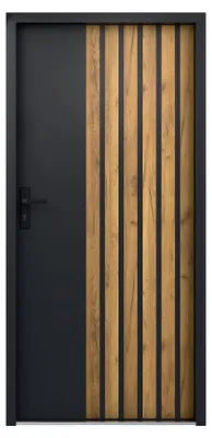 Produktbild von Eingangstür aus Stahl, vollflächig, H207 x B100 cm, Anthrazit mit Eichenholz-Streifenoptik - Stärke 68 mm - Türanschlag rechts COBRITA