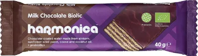 WAFELEK Z SAMOPSZY Z KREMEM MLECZNO - KAKAOWYM W POLEWIE Z CZEKOLADY MLECZNEJ Z PROBIOTYKAMI BIO 40 g - HARMONICA