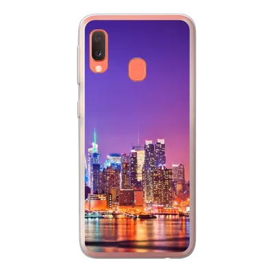 Produktbild von MuchoWow® Handyhülle Schutzhülle Hülle für Samsung Galaxy A20e New York - Skyline - Lila Silikon Softcase Handy Hülle - Abdeckung